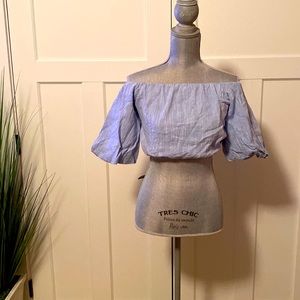Powder Blue Off-the-Shoulder Crop Top